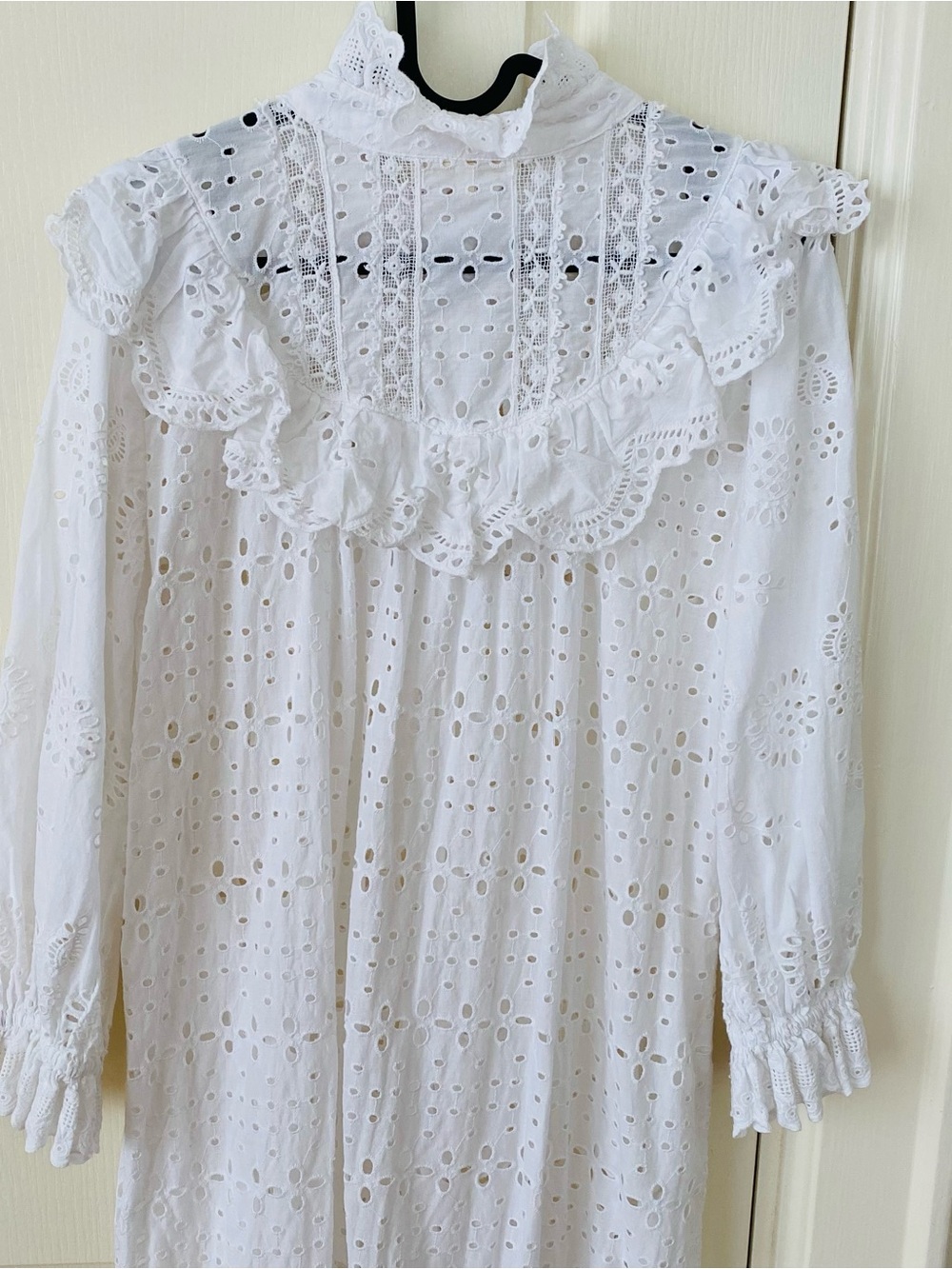 $495 LoveShackFancy Elspeth White Lace Crochet Scalloped Broderie Shirt Dress XS - Picture 11 of 15